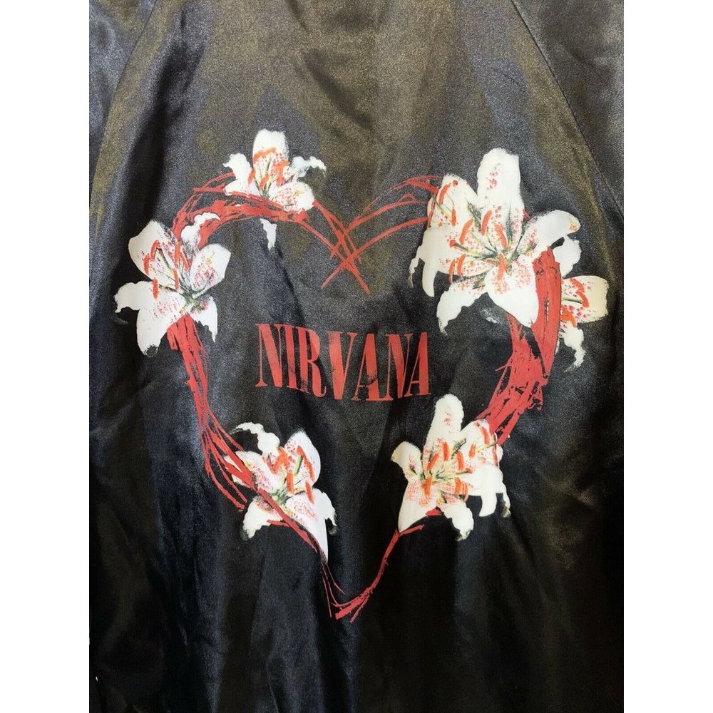 Nirvana Women's Sz S Windbreaker Black Jacket Kurt Cobain Heart‎